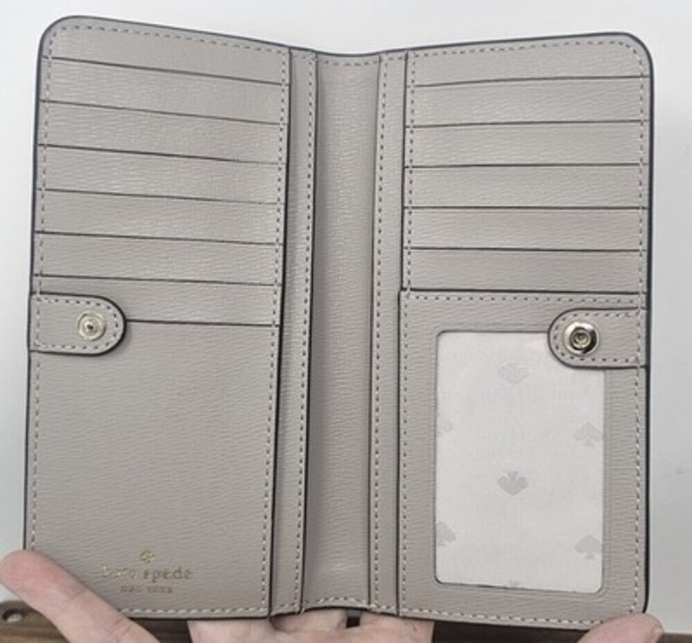 Kate Spade Darcy Refined Grain Leather Large Slim Bifold Wallet Warm Taupe New - Picture 3 of 9